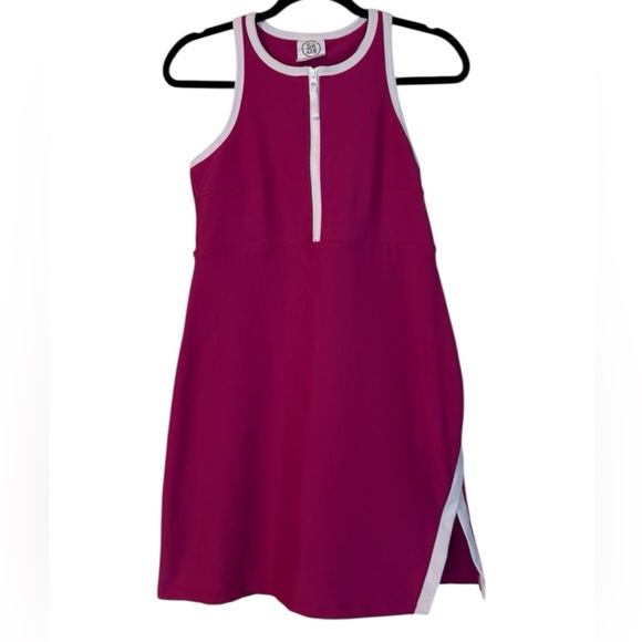 Sage Collective Pants - Pink Halter-Style Zip-Front Athletic Dress with White Trim
